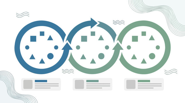 Clean iterative process cycle diagram visualizing interconnected stages of continuous workflow, project development, and strategic planning
