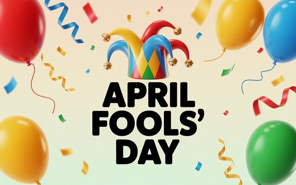 Colorful festive poster showcasing playful prank theme with party decorations.
