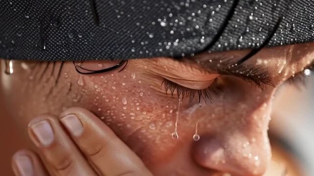 Close-Up of Person Experiencing Heat Stroke, Signs of Extreme Heat Exhaustion and Dehydration, Highlighting Health Risk, Fatigue and Urgent Need for Cooling and Medical Attention