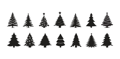 Obraz premium various christmas tree Winter Holiday Pine Fir Decoration Vector silhouette Illustration