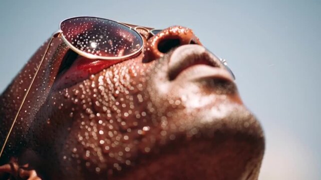 Close-Up of Person Experiencing Heat Stroke, Signs of Extreme Heat Exhaustion and Dehydration, Highlighting Health Risk, Fatigue and Urgent Need for Cooling and Medical Attention