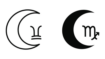 Contrasting symbols of libra and scorpio with crescent moon backgrounds © MDSAHIDUL