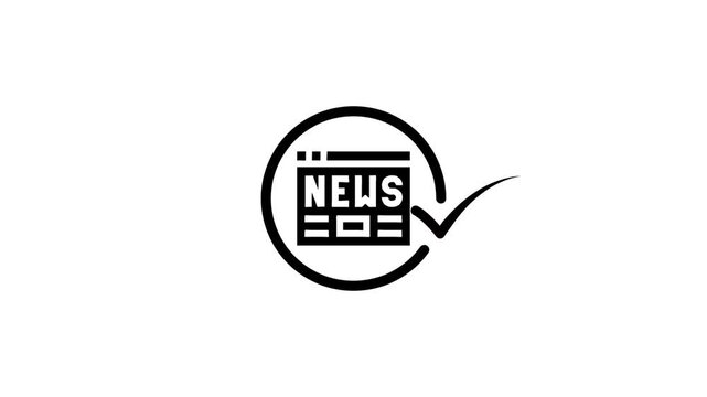 Minimalist news verification icon animation featuring circular progress bar and checkmark symbol for digital journalism trust
