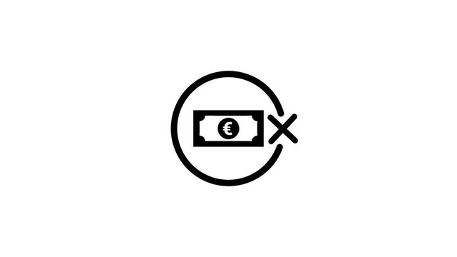 Minimalist animated icon of euro banknote with rejection cross mark symbolizing financial restriction or payment failure