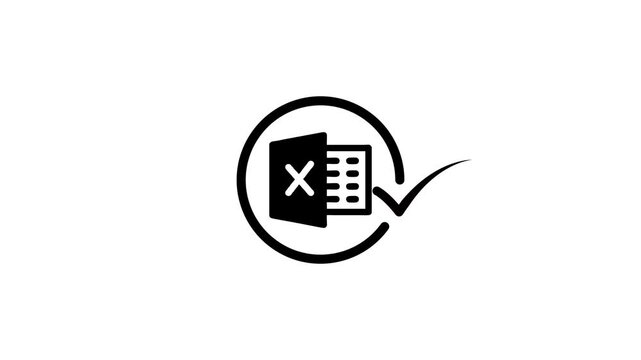 Animated excel icon with check mark and circling animation, business or finance concept