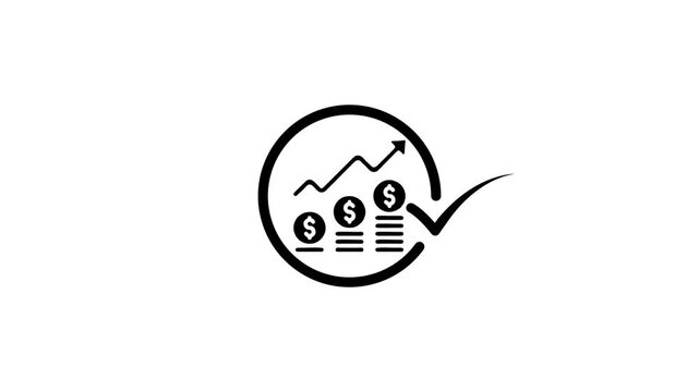 Business growth animation with rising graph and coin stacks icons featuring check mark and circle motion graphics
