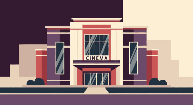 Cinema Building Front Exterior Illustration.