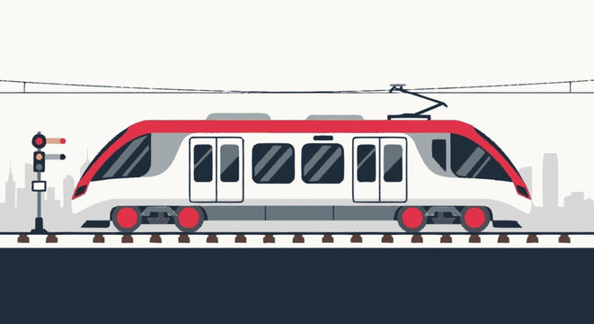 Modern White and Red Electric Train.
