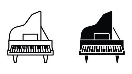 Contrast of a classic upright piano and its black silhouette version side by side © MDALI