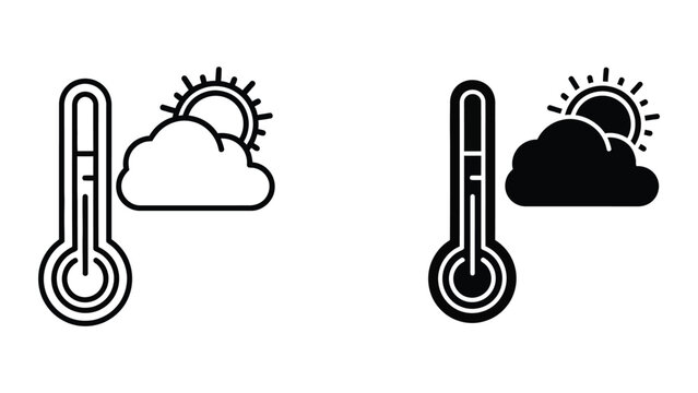 Contrasting weather thermometers with sunny and cloudy icons
