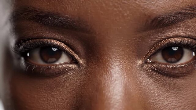 Closeup of a womans eyes with brown eyeshadow and mascara