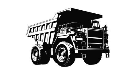 Large mining dump truck depicted in stark black and white a powerful silhouette © Rita