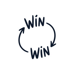 Fototapeta premium A simple hand drawn illustration depicts the word win repeated within a circular arrow design