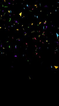 colorful confetti paper rain isolated alpha channel animation, birthday party and anniversary celebration overlay vertical social media motion design element