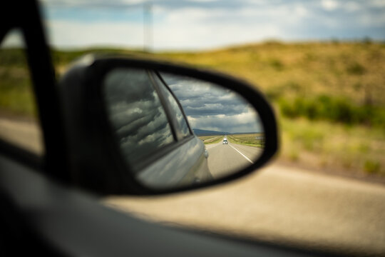 rear view mirror on the highway