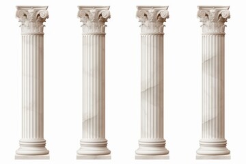 Obraz premium Four white marble ionic columns standing on a clean white background