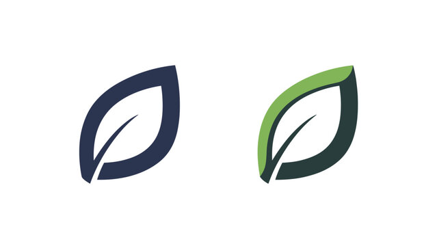Two stylized leaf logos one in a dark blue outline and one with a vibrant green top section on a plain white background.