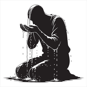 silhouette person performing ritual ablution outdoors clean edges