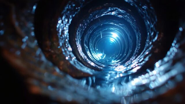 A Mystical View of a Circular Abyss with Glimmering Light at the Bottom, Creating an Enigmatic and Alluring Visual Journey into Darkness