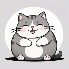 Obraz premium Peaceful Smiling Grey Cat Loaf Clip Art: Content & Friendly
