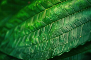 Fototapeta premium Close up of a vibrant green leaf revealing its intricate vein structure, creating a captivating display of natural patterns