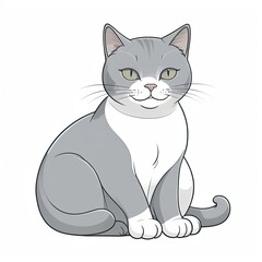 Fototapeta premium Peaceful Smiling Grey Cat Loaf Clip Art: Content & Friendly