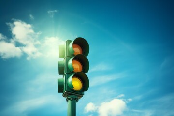 Obraz premium Traffic light illuminating a yellow signal, indicating caution or a transition period