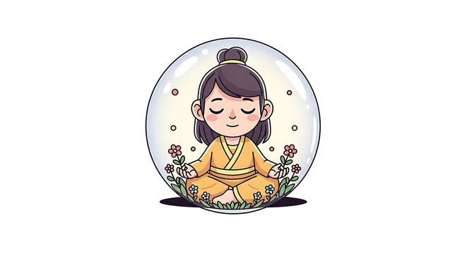 Calm cartoon meditation peaceful mind concept