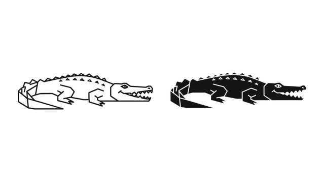 Geometric and solid black crocodile illustrations with distinct artistic styles