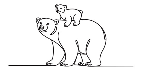 Mother polar bear and cub illustration, playful wildlife duo © DCB Line Stocker