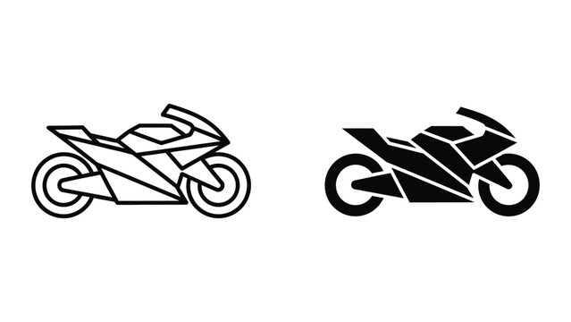 Comparison of stylized motorcycle icons in contrasting line weights and colors