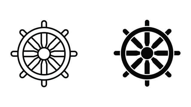 Comparison of two different ship steering wheel designs in black and white