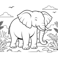 Fototapeta premium Gentle Elephant Coloring Page Jungle Outline Printable