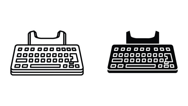 Black and white illustration of vintage mechanical and modern keyboards