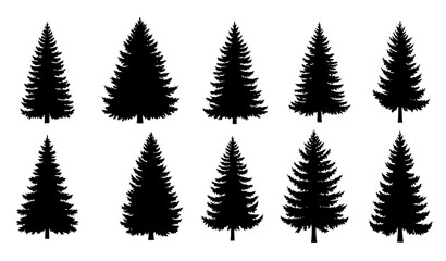 Obraz premium Evergreen Tree Silhouettes Vector Set – Fir, Spruce, and Forest Shapes