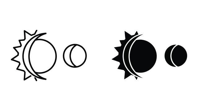 Illustration of solar and lunar eclipses with sun, moon, and shadow representations