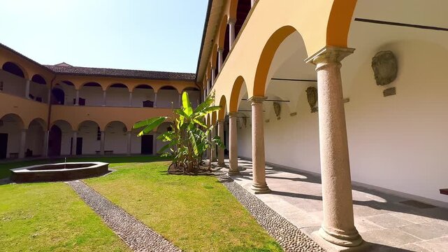 Panorama of Collegio Papio courtyard, Ascona, Switzerland