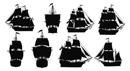 Silhouette of various sailing ships in different orientations © Meem