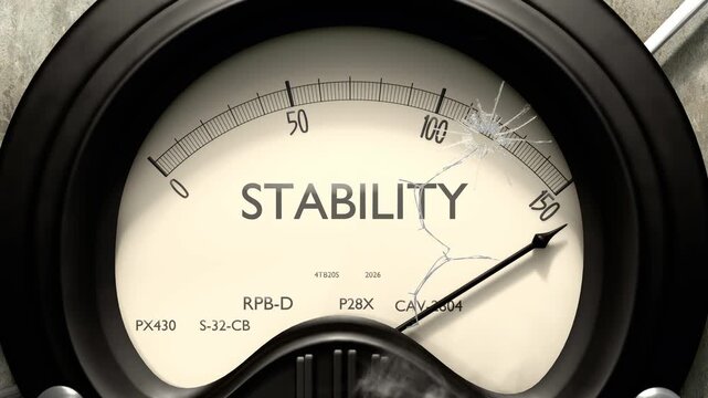 Stability meter showing big levels of stability. Dangerously increasing high values of stability, critical overload. Too much, off the charts. Max stability