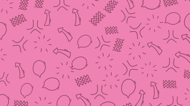 pink doodle pattern background with lightbulbs speech bubbles arrows and abstract icons