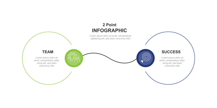 2 step circle lines connected for infographic template, business presentation