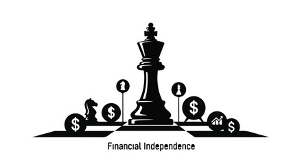 Fototapeta premium Financial independence concept with chess piece and money symbols