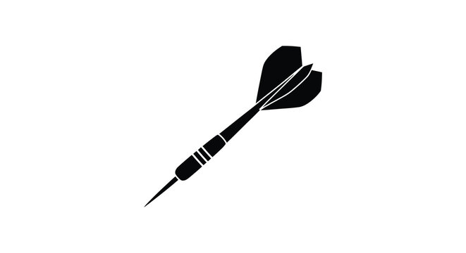 Silhouette of a dart with fletching and pointed tip in black