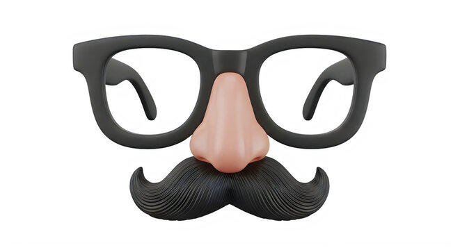 Black glasses with fake nose and mustache isolated on transparent background