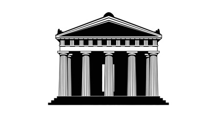 Silhouette of a classic ancient greek temple with columns and pediment © AvenLys20