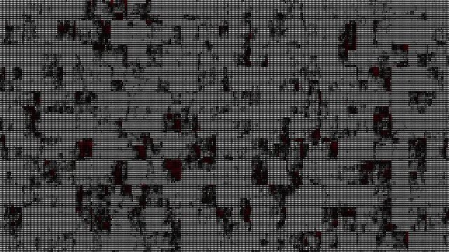 Abstract textured background with a dark, grungy, and distressed aesthetic, featuring scattered red and black elements