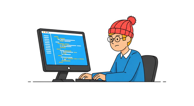 Person coding on computer representing software development.
