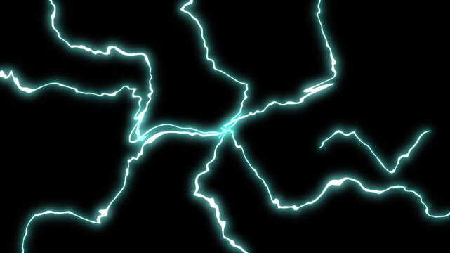 Hand drawn lightning storm FX, electric spark bursts and glowing thunder flashes, comic style energy explosions, 2D cartoon animation overlay for VFX and anime transitions, black screen, 4K
