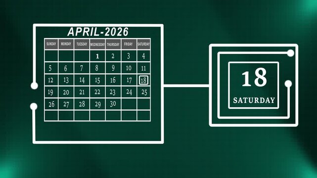 Professional April 2026 Monthly Calendar Featuring Weekly Highlight  Technical Green Grid Layout. 4k Vedio

