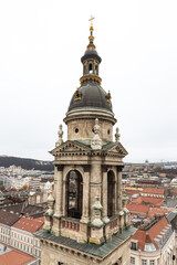 Obraz premium View of one of bell towers from observation deck on dome of St Stephens Basilica in Budapest in Hungary